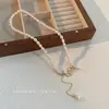 Colar de pérolas de água doce borboleta fritillary feminino novo design ajustável por puxar corrente para clavícula colar de pérolas de arroz