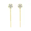 Brinco de Fio Longo com Borla Flor de Zircônia Margarida Full Diamond de Luxo Leve Transfronteiriço para Mulheres, Estilo Japonês e Coreano, Fonte para Transmissão ao Vivo no Tiktok