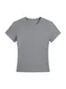 Camiseta de Manga Corta de Color Sólido para Mujer, Cuello Redondo, Nuevo Estilo de Verano, Versátil, Hombro Normal, Ceñida a la Cintura, Camisa Base Ajustada