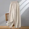 Nuevos pantalones de pierna ancha de algodón y lino estilo chino para mujer, colección de verano 2025, talla grande, corte holgado, casual y diseño recto cropped