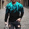 Camiseta de manga larga con cuello redondo y estampado digital 3D de comercio exterior para hombre, talla grande, de tela de malla, estilo hip hop, color humo, larga