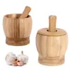 Pá de alho de bambu LOGO máquina de rechear alimentos para cozinha doméstica moedor de alho amassado criativo com tampa pá de alho