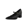 Suela silenciosa, zapatos elegantes para el trabajo, Mary Janes de cuero de alta calidad, colección otoño 2026, tacón medio grueso, punta cuadrada, cuero genuino, diseño de una sola correa
