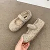 Zapatos de Felpa de Invierno 2025 con Velcro de una Sola Línea Zapatos de Algodón Mary Jane para Mujer Planos de Boca Baja Elegantes Nuevo Estilo Retro