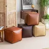 Otomana de cuero estilo bohemio para guardar ropa y juguetes, taburete de almacenamiento impermeable lavable, caja de almacenamiento de cuero sintético tipo aceite y cera