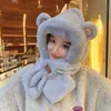 Nuevo gorro de invierno para mujer, bufanda linda de felpa, calentador de cuello integrado grueso, gorro de felpa para ciclismo, gorro cálido con protección para los oídos