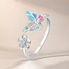 Moda Transfronteriza Más Vendido Anillo de Mariposa Esmaltado con Diamantes de Colores Personalizado para Mujer Anillo Abierto Ajustable de Lujo Ligero de Alta Gama