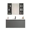 Mueble de baño con mueble de aluminio tipo panal montado en la pared, lavabo cerámico integrado y espejo de gabinete inteligente
