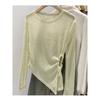 Shanli Dadi Blusa Fina de Manga Larga con Protección Solar para Mujer Primavera y Verano Nueva Dobladillo Irregular Cintura Descubierta Plisada Camisa para Aire Acondicionado