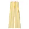 Calça Xadrez Texturizada Dopamina para Mulheres, Estilo Verão Fino com Caimento Fluido, Calça Casual Preguiçosa de Perna Larga, Marca Tendência