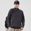 Suéter Masculino Retrô com Zíper Meio e Gola Alta Malha Solta Versátil Estilo Minimalista Top Gola Alta Pulôver Simples Estilo Americano