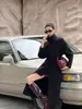 Casaco feminino de lã dupla face, nova coleção outono/inverno 2026, estilo elegante, com gola estilo lenço, design longo e fecho de amarração, feito de tecido macio de lã