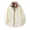 Jaqueta xadrez patchwork estilo retrô americano, unissex, adequada para primavera e outono, estilosa e sofisticada, com gola de lapela, jaqueta bomber de corte solto para casais