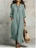 Vestido Largo de Lino Holgado para Mujer Zen Retro Casual Bata Nueva Talla Grande Falda Larga