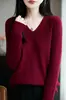 Nova Roupa de Baixo Térmica de Tricô com Decote V Suéter Pulôver Feminino Estilo Básico Cor Sólida Transfronteiriço Manga Longa Roupa Íntima Simples