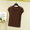 Nueva camiseta de verano para mujer, de modal, cuello redondo, manga corta, fina, holgada, adelgazante, top versátil, camiseta básica de color liso
