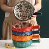 Tigela Cerâmica Japonesa para Macarrão com Alça Tigela para Salada de Frutas Doméstica Criativa Prato para Assar Arroz Café da Manhã Prato Individual