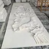 Tela de Decoração de Parede de Pedra para Paisagismo de Jardim em Relevo de Mármore Branco Personalizada com Flores e Personagens