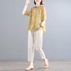 Traje de Algodón y Lino para Mujer Verano Estilo Chino Literario Retro Talla Grande Holgado Look Adelgazante Conjunto de Dos Piezas Delgado Estilo Occidental Traje de Mamá