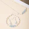 Cadena para Clavícula de Aguamarina Natural, Pulsera de Perlas de Agua Dulce, Diseño de Aretes de Aguamarina, Set de Joyería de 3 Piezas de Lujo Ligero