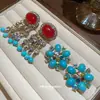 Aretes de Borla de Piedra Ovalada de Resina Tachonada con Agujas Plateadas, Diseño Vintage, Aretes de Nicho