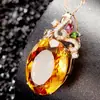 Collar Colgante de Citrina Imitación Brillante en Venta Caliente Colgante Zircón Amarillo de Lujo Incrustado Diamante Ojo de Caballo Colgante de Flor y Hoja Sobeless