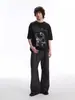Camiseta de Verano para Hombre de Manga Corta, Color Sólido, Corte Holgado, Estilo Americano Moderno, Impresión de Música Nocturna de Ébano, Gama Alta