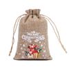 Bolsa de lino navideña, traje, paquete de regalo de dulces navideños, bolsillo con cordón, bolsa de tela pequeña