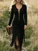 Estación independiente de Amazon de talla europea y americana transfronteriza vestido vintage western de vaquera ajustado de manga larga con flecos