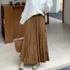 Falda midi plisada de gamuza para mujer, otoño, cintura alta, adelgazante, buena caída, línea A, longitud media, falda acampanada