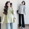 Sudadera de Color Puro Otoño Ropa de Maternidad Moda de Otoño Sencilla Casual Manga Larga Holgada Talla Grande Camisa tipo Baby Doll para Embarazo