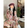 Roupas de Outono 2025 Vestido Floral com Gola de Boneca Francesa Novo Design Nicho Chique Saia Curta Solta para Mulheres