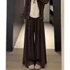 Pantalones culotte de encaje plisado color café para mujer, nuevo estilo de otoño, pantalones muy bonitos, estilo perezoso petite, pantalones de pierna ancha