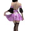 Lencería Sexy Tentación Cuero Patentado Empalme Transparente Hombros Descubiertos Mameluco de una Pieza Abertura en la Entrepierna Traje sin Quitarse Uniforme Tentación Traje Morado