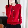 Outono 2026 Novo Tricô Feminino Cardigan de Gola Redonda Suéter Feminino Cardigan com Botão de Concha Estilo Coreano Fábrica de Comércio Exterior Atacado