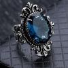 Anillo de topacio azul marino transfronterizo Chenrui Wish, joyería de mano con forma de huevo de ganso de plata tailandesa retro europea y americana.