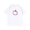Diseño blanco de seda de leche con estampado de manzana, nueva camiseta popular de verano 2026 única y hermosa de manga corta para hombres y mujeres