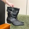 Botas de apilamiento para mujer, versátiles, punta fina, tacón grueso, nuevo estilo, botas de jinete, otoño e invierno, adelgazantes, talla grande, retro occidental, hebilla de cinturón 2026