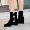 Botas de moda para mujer estilo Martin de ante, de corte bajo, con decoración de pedrería, botas casuales, botas con plataforma interior de cuña, tallas 33-43, botas de comercio exterior