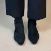 Botines Súper Elegantes para Mujer 2026 Nuevos Versátiles Estilo Commuter Gamuza Negra Cremallera Trasera Tacón Oculto Elásticos Ajustados