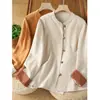 Cardigan roupão de chá estilo chinês de algodão e linho, tamanho grande, solto, para primavera e outono, novo top camisa de manga longa com botões, bloqueio de cor retrô chinês