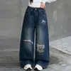 Pantalones para Niñas Primavera y Otoño 2026 Nuevos Elegantes Jeans para Niños Grandes Estilo Coreano Pierna Recta Suelta Pantalones de Pierna Ancha para Niños de Otoño