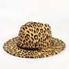 Sombrero de lana con estampado de leopardo de venta caliente transfronteriza para hombres y mujeres, moda retro, ala grande, sombrero de jazz, ala plana, fieltro, sombrero para pareja