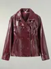 Conjunto de Cuero Brillante Estilo Retro, Modelo Nuevo Transfronterizo Europeo y Americano 2026, Chaqueta de Cuero de Doble Botonadura Ceñida a la Cintura con Minifalda de Cuero del Mismo Color