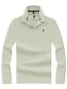 Camisa polo de manga larga de lujo ligero para hombre, hecha de algodón mercerizado, color liso, con un pequeño bordado de caballo en el cuello, adecuada para el uso diario y para ir al trabajo en primavera y otoño