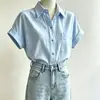 Camisa branca de manga curta com colarinho para mulheres, novo estilo de verão 2026, solta, simples, versátil, adequada para o trabalho, top casual