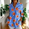 WISH2024 Venda Quente Camisa Longa Feminina Fábrica de Origem Estampa Floral Pequena 3D Tendência Outonal Europeia e Americana Camisa de Ombro