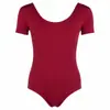 Collant de Ballet Branco de Manga Curta para Mulheres Adultas, Costura Central Frontal, Decote em U Grande, Traje Básico para Treinamento de Forma Corporal para Exame de Arte, Ballet