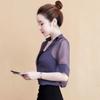Blusa de gasa elegante de verano, holgada, con cuello en V y manga corta, estilo occidental, fina, transpirable, con protección solar, que cubre el vientre para mujer.