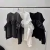 Chique Coreano Outono Novo Design de Nicho Organza Franzido Recorte Manga Longa Solta Moletom para Mulheres 3 Cores